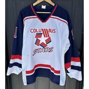 Vintage Columbus Stars Minor League White Hockey Jersey Desalle #19 AK